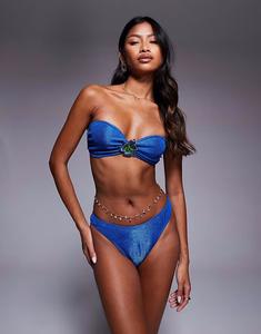 Бикини-топ-бандо с жатым узором и цветочным узором синего цвета South Beach