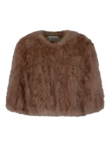 Шёлковый жакет с перьями Yves Salomon, коричневый