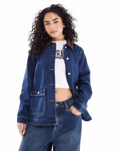 Джинсовая куртка с вельветовыми деталями темно-синего цвета Only