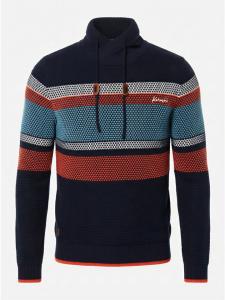 KOROSHI Трикотажная футболка в хлопковую полоску с высоким воротником синего цвета