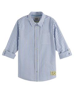 Полосатая футболка из ткани сирсакер от Scotch & Soda, синий