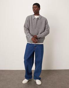 Свободный кардиган свободного кроя из плотной шерстяной смесовой ткани серого меланжевого цвета Asos Design