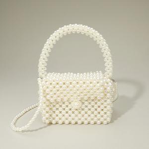 Жемчужная бисерная мини-сумка с верхней ручкой и клапаном FASHNZFAB, кремовый/золотой