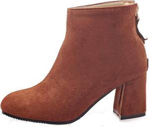 Женские ботильоны VOKLIN на массивном высоком каблуке, праздничные, из веганской замши, с круглым носком и задней молнией, элегантные короткие сапожки, Tan-Velvet Lined