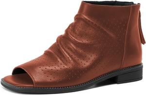 Женские ботильоны FSJ с открытым носком, расслабленные с низким квадратным каблуком, с закрученными вставками, вырезами и молнией, удобные туфли на каблуке, размеры 4-15 US, Brown