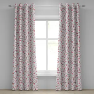 Штора на люверсах ABAKUHAUS в виде сахарной трости, с праздничным новогодним узором, декоративная, двухпанельная, 280 см x 245 см, цвет: красный, белый, кокос