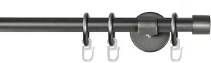 Карниз для штор GARESA "РУСТИКА", 1 направляющая, желаемая длина, комплект штор в стиле рустик, выдвижной, с кольцами, торцевая заглушка 210 см, Ø16мм, цвет graphit