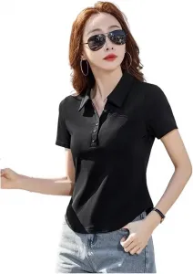 Женская футболка поло в корейском стиле, желтая, slim fit, plus size