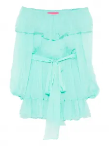 Мини-платье с оборками и открытыми плечами Miau By Clara Rotescu, синий