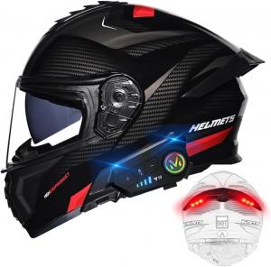 Шлем модульный BYGMWEP Bluetooth с задними фонарями, черный / красный