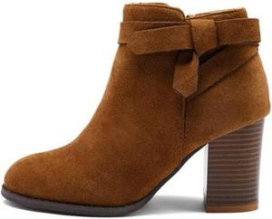 Женские короткие ботинки FYS с бантом, круглым носом, боковой молнией, высокими каблуками на устойчивой танкетке, теплые зимние ботинки для вечеринок, клуба и улицы, размеры 4-16 US, Saddle Brown