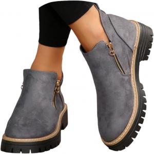 Женские ботильоны на низком каблуке, короткие ботинки на толстом каблуке для женщин, платформенные осенние прогулочные туфли 2025, удобные нескользящие уличные нарядные ботинки Generic, Grey