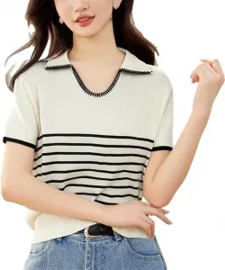 Женская летняя футболка с коротким рукавом, свободная, с круглым вырезом, в полоску