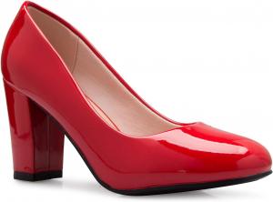 Женские классические туфли на платформе с круглым носком и высоким широким каблуком Olivia K - милые, удобные, Red Patent*