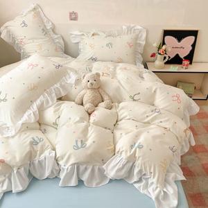 LUOLAI HOME Комплект постельного белья 4 предмета, 150x200 см, ткань класса А, мягкая на ощупь, цвет G Colorful Bow Tie