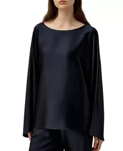 Шелковый топ с круглым вырезом из шармеза Lilysilk, синий