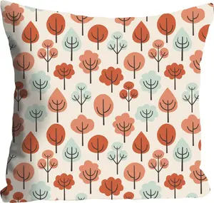 Декоративная подушка Queence "Reinhard", (1 шт.), с красивыми лиственными деревьями, чехол без наполнителя, 1 шт 40х40 см, оранжевый/синий