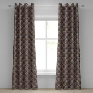 Штора ABAKUHAUS с люверсами от сглаза, узор Рука Фатимы, мотив Хамса, богемный стиль, духовный, племенной, декоративная, двухпанельная, 280 см x 175 см, цвет: сине-оранжевый Abakuhaus