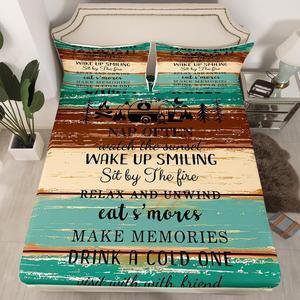 Erosebridal Комплект постельного белья Happy Camping в стиле рустик с винтажным принтом, Multi 28