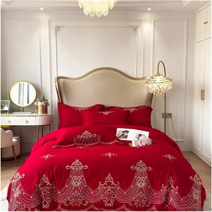 YUSIWOAL Комплект постельного белья свадебный хлопковый с вышивкой Red