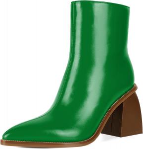 Женские средние сапоги Esvowido до середины икры с высоким каблуком 3,5 дюйма, заостренным носком и массивным каблуком, короткие ботильоны с боковыми молниями для работы, свиданий и вечеринок, Green