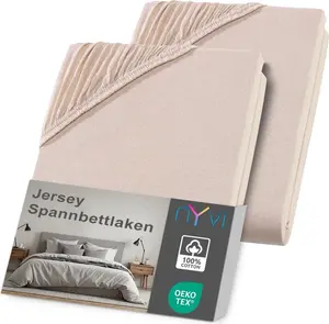 Простыня на резинке Джерси DreamScience 180x200 - бежевая, 200x200 см, 2 шт., для матрасов высотой до 22 см - мягкая и эластичная, эластичная по всему периметру, не требует глажки NYVI