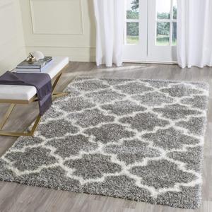 Ковер SAFAVIEH, 201 x 201 см, Montreal Shag Collection, Grey & Ivory, марокканский узор trellis, без линьки и простой в уходе, идеально для помещений с высокой проходимостью в гостиной, спальне (SGM832D)