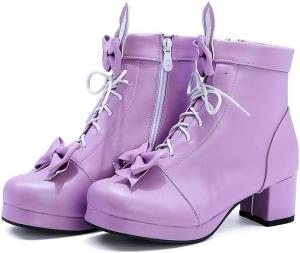 Женские ботильоны Elyffany в стиле Лолита с платформой, массивным каблуком, застежкой на шнуровку и бантом, из ПУ, Purple