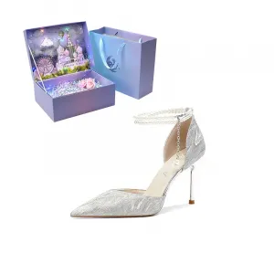 ROBINHOOD Замок 3D коробка узкие каблуки-шпильки 8 см женские серебристые - серебро[Эксклюзивная 3D подарочная коробка Dream Castle], цвет Silver[Dream Castle Exclusive 3D Gift Box]