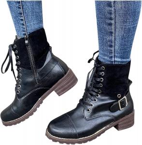 Женские ботильоны ZBYY с шнуровкой, военные боевые, зимние, средней высоты, с низким каблуком, мотоботинки для женщин, Black