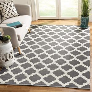 Ковер SAFAVIEH, 122 x 183 см, Montauk Collection, Dark Grey & Ivory, ручной работы, хлопковый с узором trellis, идеально подходит для помещений с высокой проходимостью: прихожая, гостиная, спальня (MTK723E)