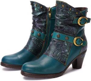 Женские кожаные ботильоны на устойчивом каблуке CrazycatZ, винтажные, средней высоты, разноцветные, Green