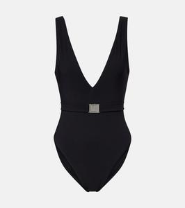 Купальник с двойным Т-образным поясом Tory Burch, черный