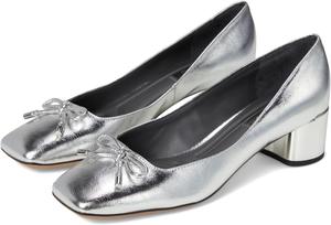 Туфли Franco Sarto Natalia Square Toe Block Heel Pumps with Bow, цвет Silver Metallic