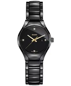 Женские швейцарские часы с настоящими бриллиантами, черный высокотехнологичный керамический браслет, 30 мм, модель R27059712 Rado
