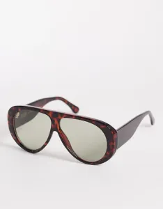 Округлые солнцезащитные очки-авиаторы коричневого черепахового цвета с льняным чехлом & Other Stories