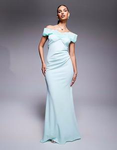 Платье макси Goddiva Fan с плиссировкой и вырезом-стойкой из крепа-скуба мятного цвета