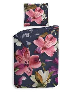 Комплект постельного белья из сатина Тропики темно-синего/розового цвета HNL, 135x200 см
