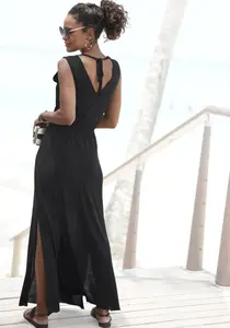 Платье макси Buffalo с декоративными лентами и разрезом, летнее платье, пляжное платье, черный