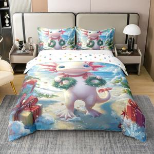 Erosebridal Комплект постельного белья Cute Axolotl из 100% хлопка с 3D принтом саламандры в морском стиле для детей, Green Blue Pink