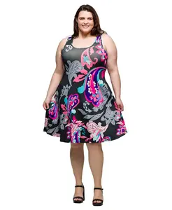 Платье-трапеция без рукавов с принтом больших размеров, длиной до колена 24seven Comfort Apparel, розовый