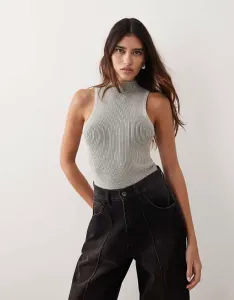 Серое удлиненное боди-борцовки в рубчик из мягкой вязки ARRANGE