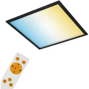 Светильник LED Panel Ультратонкая CCT LED Панель LED-модуль теплый белый - холодный белый, потолочный светильник, черный, 1xLED/24W, пульт дистанционного управления, ночник Briloner Leuchten, Weiß schwarz