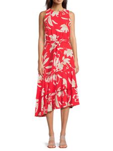 Платье миди с асимметричным принтом и оборками Halston, цвет Fire Red Sand