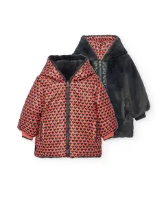 Длинная двусторонняя парка с принтом и капюшоном для девочки Boboli, черный