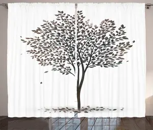 Шторы ABAKUHAUS Natural Rustic, Осенние листья, одиночество, универсальные ленточные шторы для гостиной с петлями и крючками, 280 x 225 см, коричнево-белые Abakuhaus