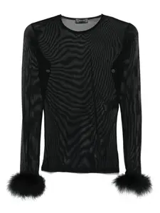 Топ из сетки с перьевыми манжетами Mugler, черный