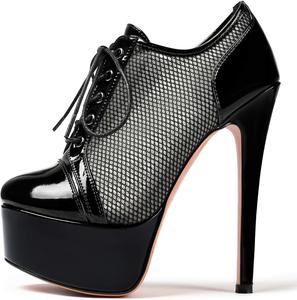 Женские ботильоны SAMMITOP с круглым носком, на шнуровке, с платформой и высокими каблуками, для вечеринок и платьев, Blackmesh
