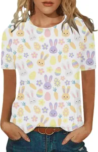 Женская толстовка-пуловер на пасхальную тематику с коротким рукавом, круглым вырезом и принтом кролика/курицы. Повседневная облегающая футболка-блузка. Сексуальная женская блузка, T1-yellow