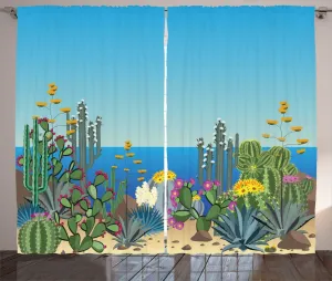 Штора ABAKUHAUS Agave Rustic, рисунок Цветок кактуса, универсальная ленточная штора для гостиной с петлями и крючками, 280 x 225 см, насыщенный небесно-голубой, многоцветный Abakuhaus